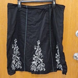 Black embroidered A-line skirt